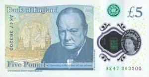 Billete de 5 libras dedicado a Churchill