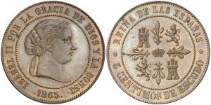 5 céntimos de escudo 1865, prueba no adoptada