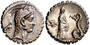 Denario de gens Roscia. Remate: 12.000 euros.