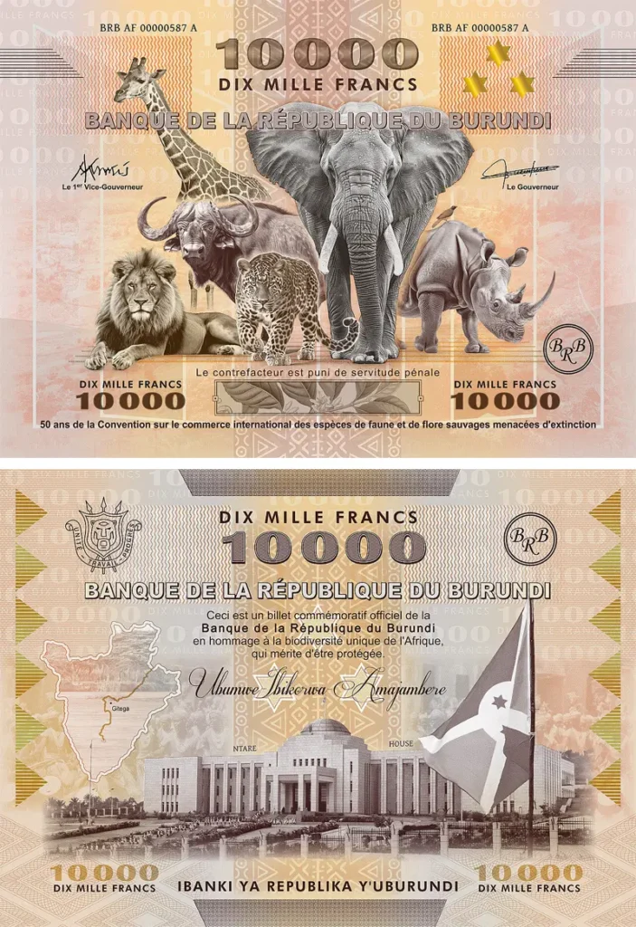 Burundi 10000 francs CITES giant commemorative banknote normal light