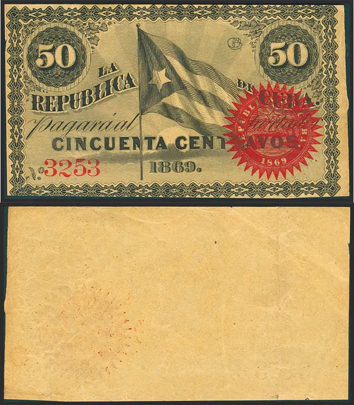 Cuba 50 centavos 1869 Republic banknote